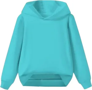Kids Boy Girl Hoodie Sweatshirt Basic Long Sleeve Solid Color Pullover Tops with Pocket Athletic Casual Clothes