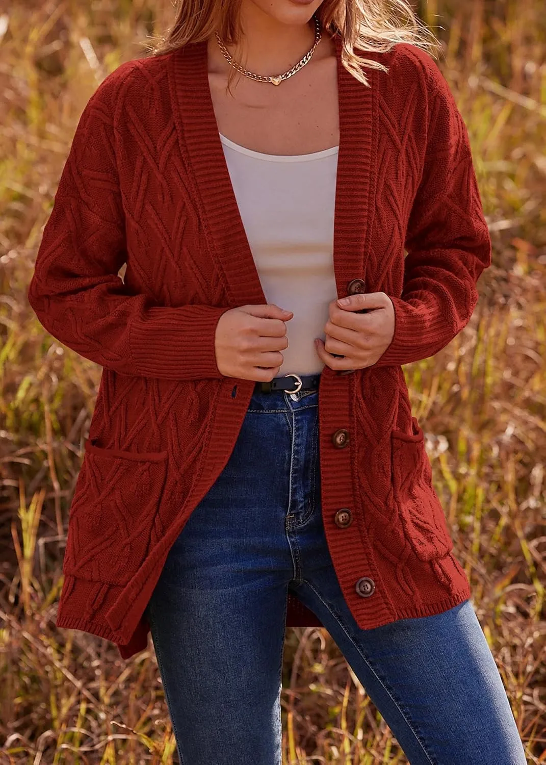KIRUNDO Women 2024 Fall Winter Oversized Button Down Cable Knit Cardigan Casual Long Sleeve Open Front Chunky Sweater Coat