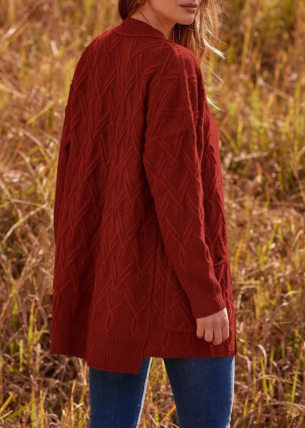 KIRUNDO Women 2024 Fall Winter Oversized Button Down Cable Knit Cardigan Casual Long Sleeve Open Front Chunky Sweater Coat