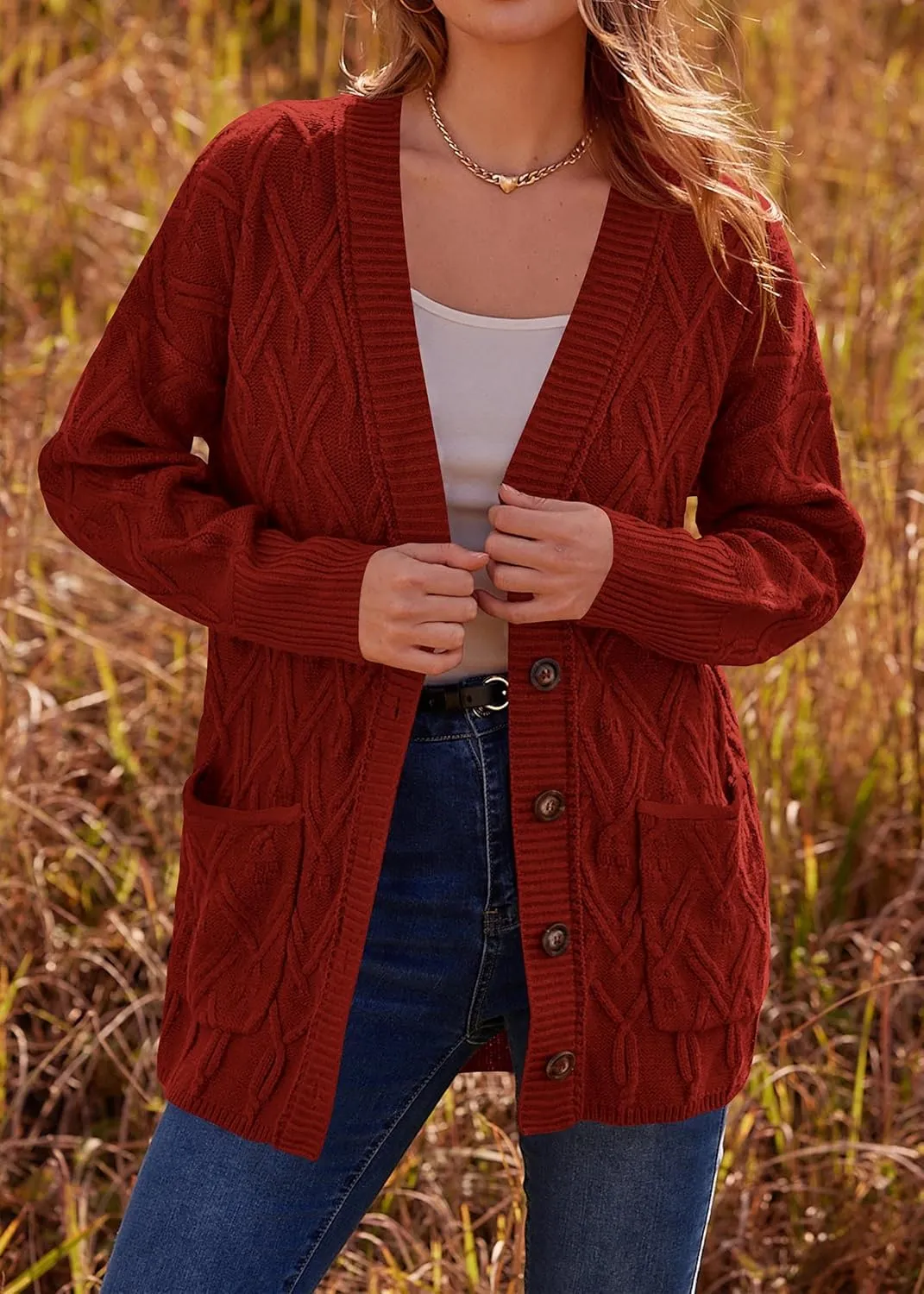 KIRUNDO Women 2024 Fall Winter Oversized Button Down Cable Knit Cardigan Casual Long Sleeve Open Front Chunky Sweater Coat