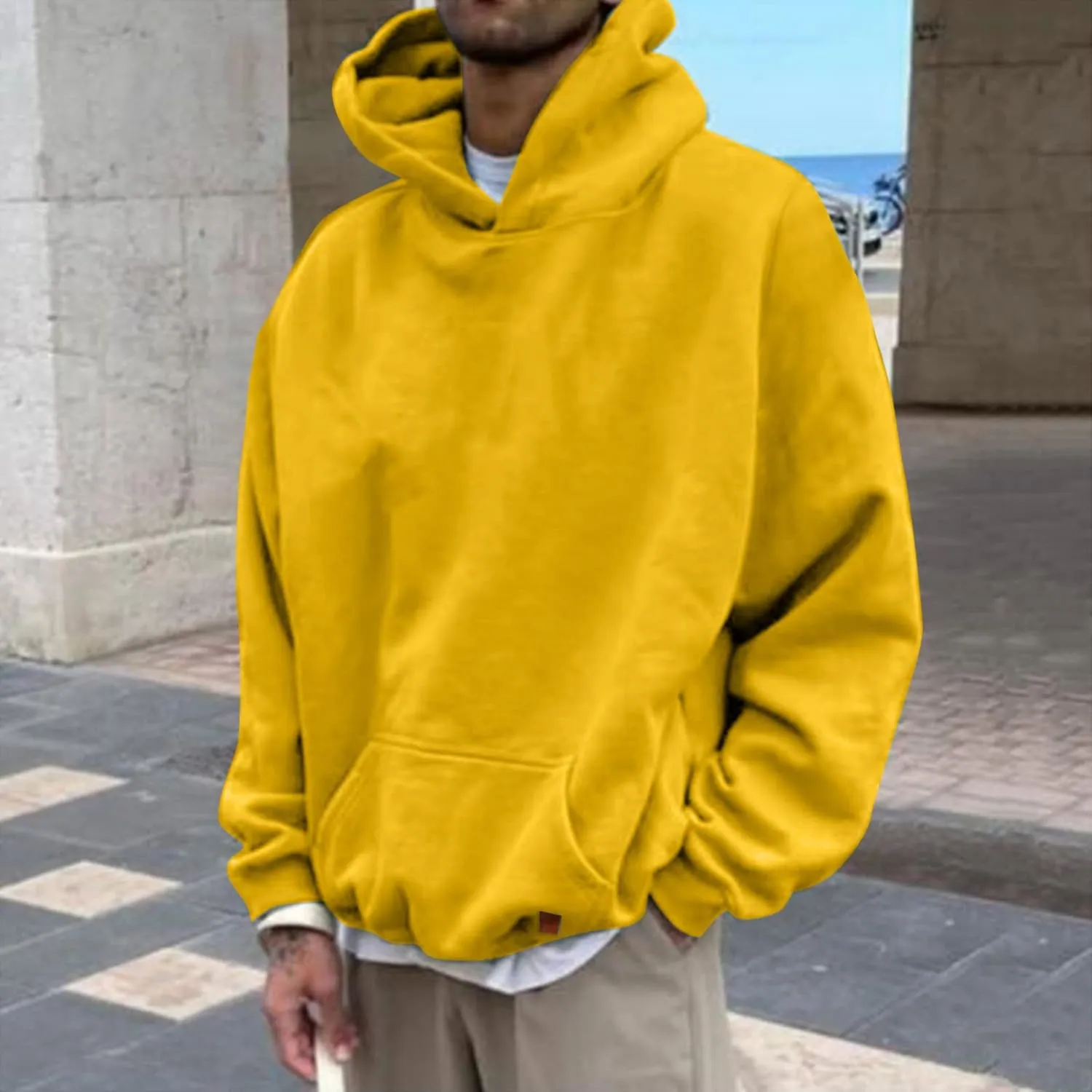 LCMTWX Men's Hooded Fleece Sweatshirt Loose Solid Hooded Sweater Top Midweight Fleece Sweatshirt Pullover & Full Zip