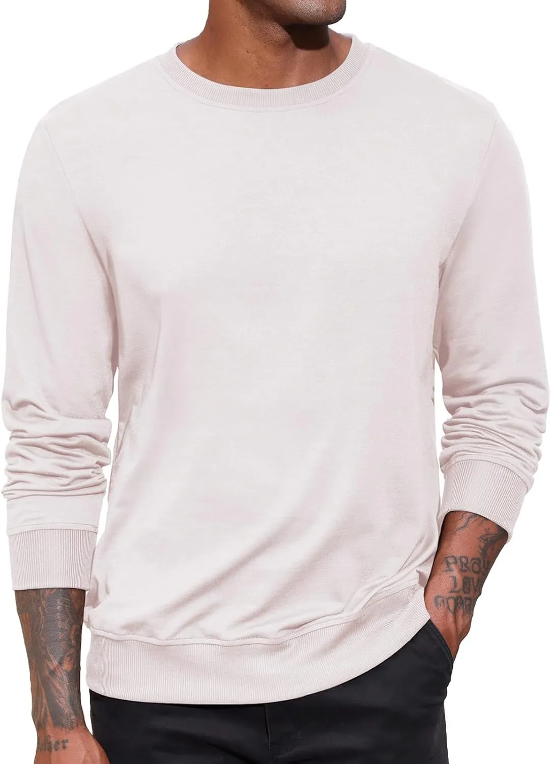 Lexiart Men's Crewneck Sweatshirts Long Sleeve Casual Pullover Basic Solid Lightweight Warm Shirt