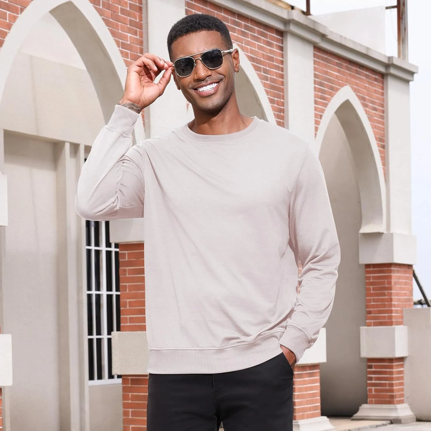 Lexiart Men's Crewneck Sweatshirts Long Sleeve Casual Pullover Basic Solid Lightweight Warm Shirt