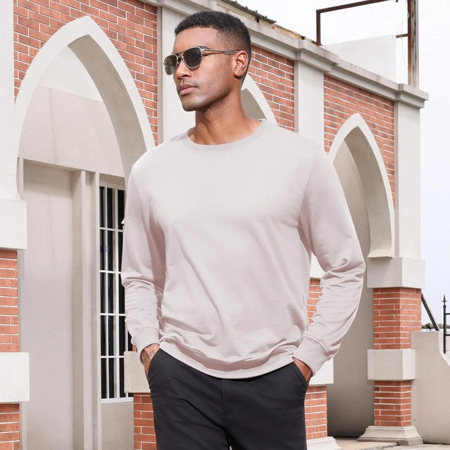 Lexiart Men's Crewneck Sweatshirts Long Sleeve Casual Pullover Basic Solid Lightweight Warm Shirt