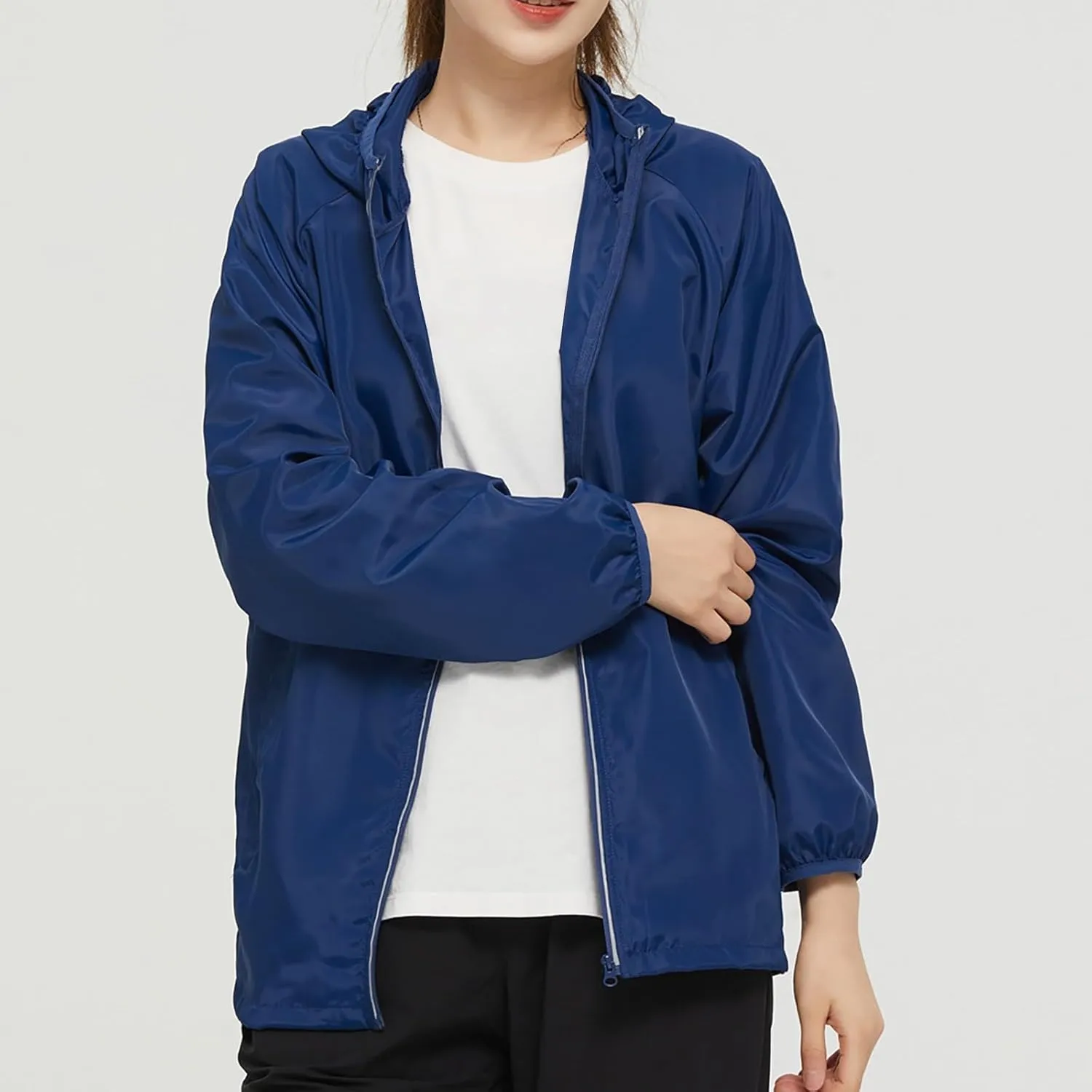 Lightweight Rain Jackets Women 2024 Plain Waterproof Windbreaker Jacket Women Packable Raincoat Rain Coats with Hood