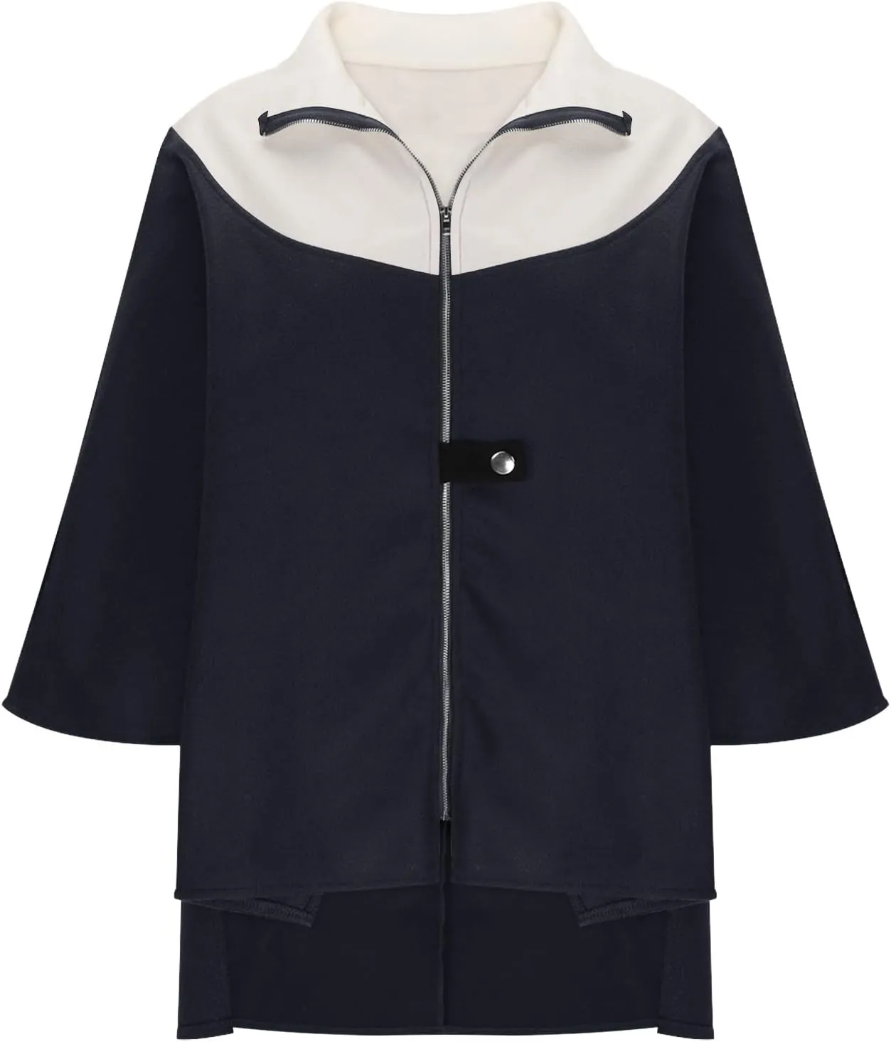 Lmdudan Women's Zip Up Wool Blend Coats Plus Size Color Block Stand Collar Side Slit Trench Coat Casual Long Sleeve Cardigan