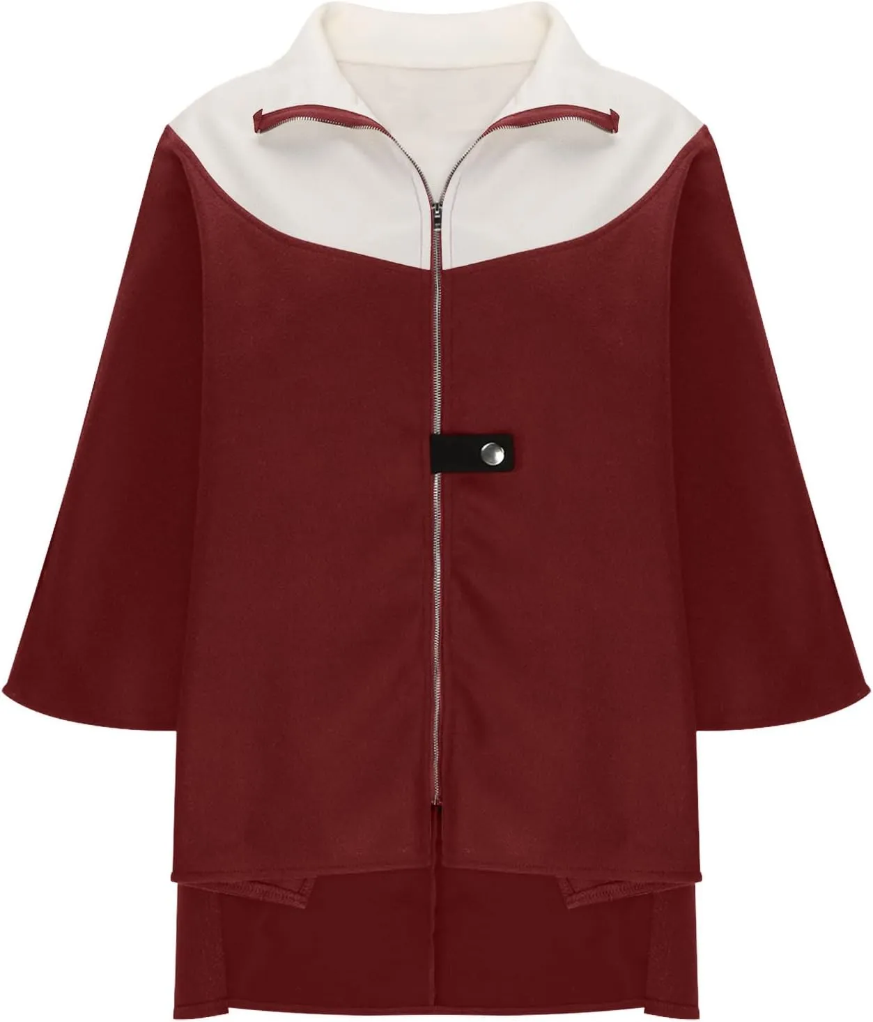 Lmdudan Women's Zip Up Wool Blend Coats Plus Size Color Block Stand Collar Side Slit Trench Coat Casual Long Sleeve Cardigan