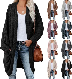 Long Batwing Cardigan for Women Oversized Cable Knitted Cardigan Sweater Casual Loose Open Front Coat Winter Fashion