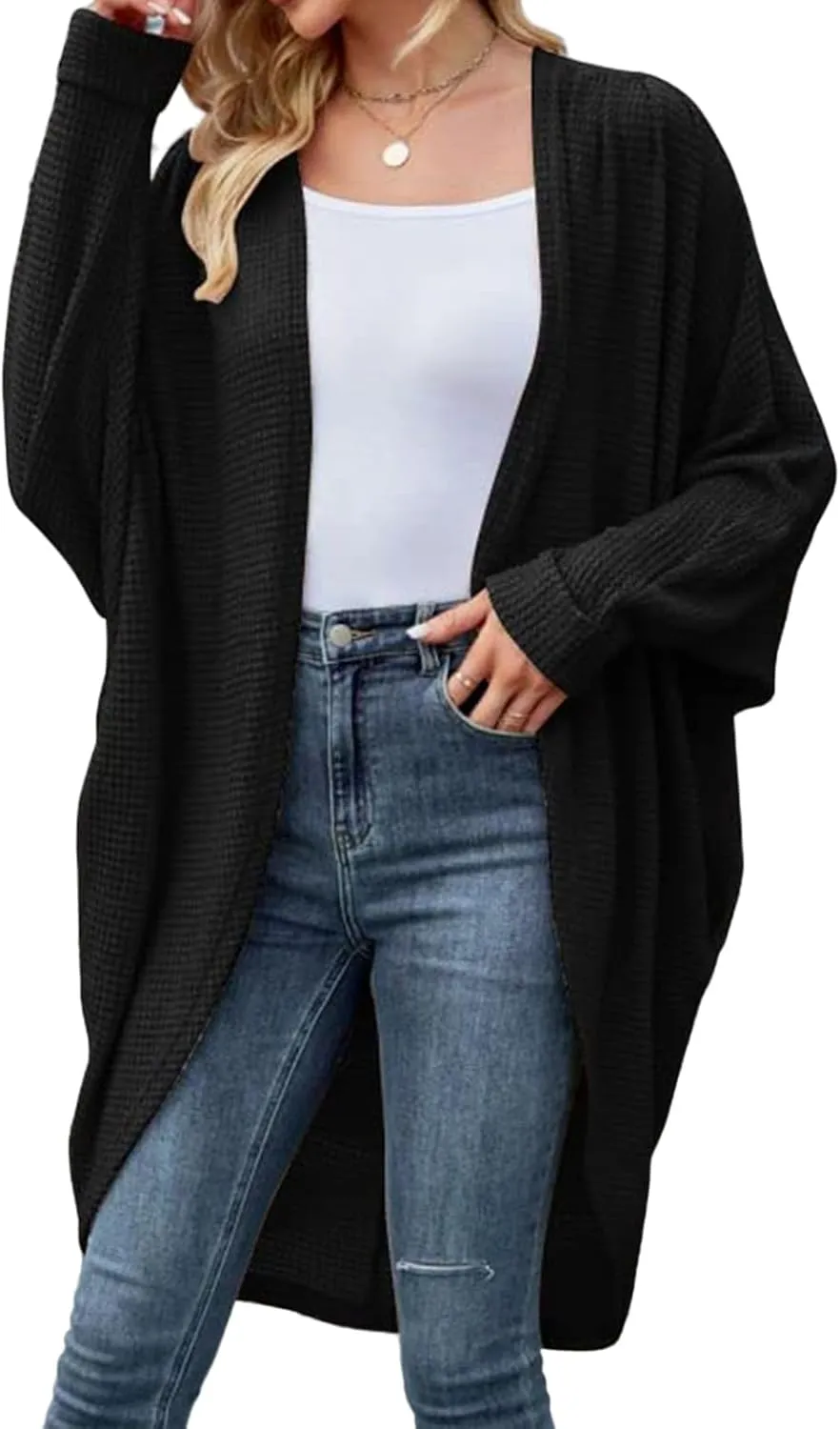 Long Batwing Cardigan for Women Oversized Cable Knitted Cardigan Sweater Casual Loose Open Front Coat Winter Fashion