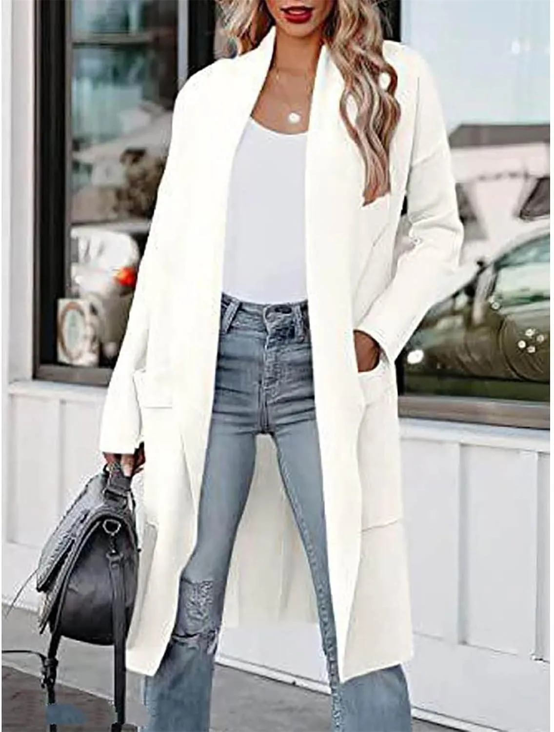 Long Cardigan Sweater for Women Trendy 2024 Oversized Knit Open Front Coatigans Casual Loose Lapel Trench Coat