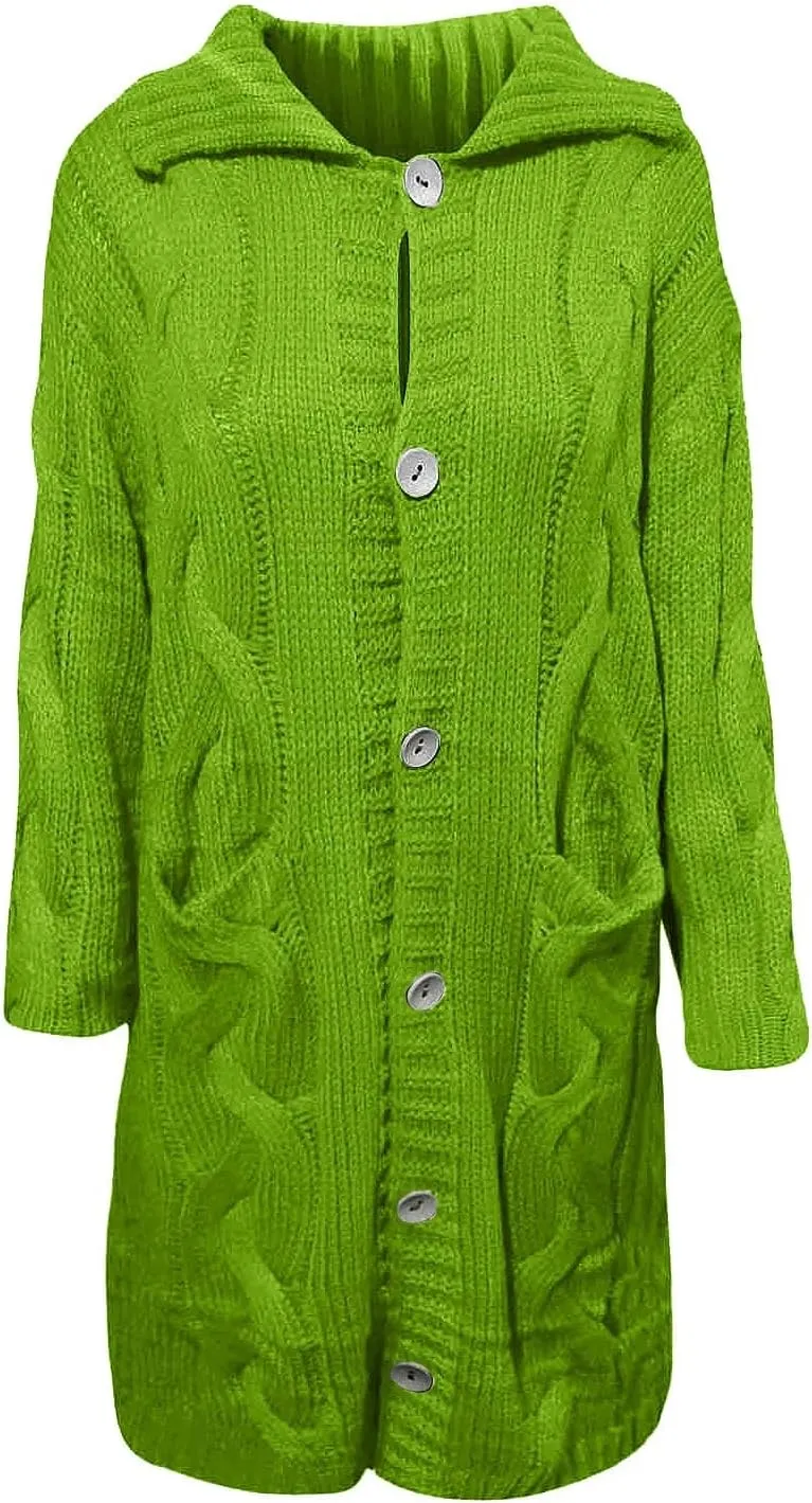 Long Cardigan Sweaters for Women 2024 Plus Size Open Front Chunky Cable Knit Cardigans Hooded Fall Winter Coat