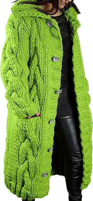 Long Cardigan Sweaters for Women 2024 Plus Size Open Front Chunky Cable Knit Cardigans Hooded Fall Winter Coat