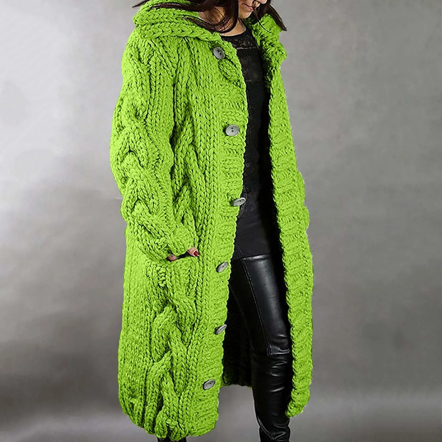 Long Cardigan Sweaters for Women 2024 Plus Size Open Front Chunky Cable Knit Cardigans Hooded Fall Winter Coat