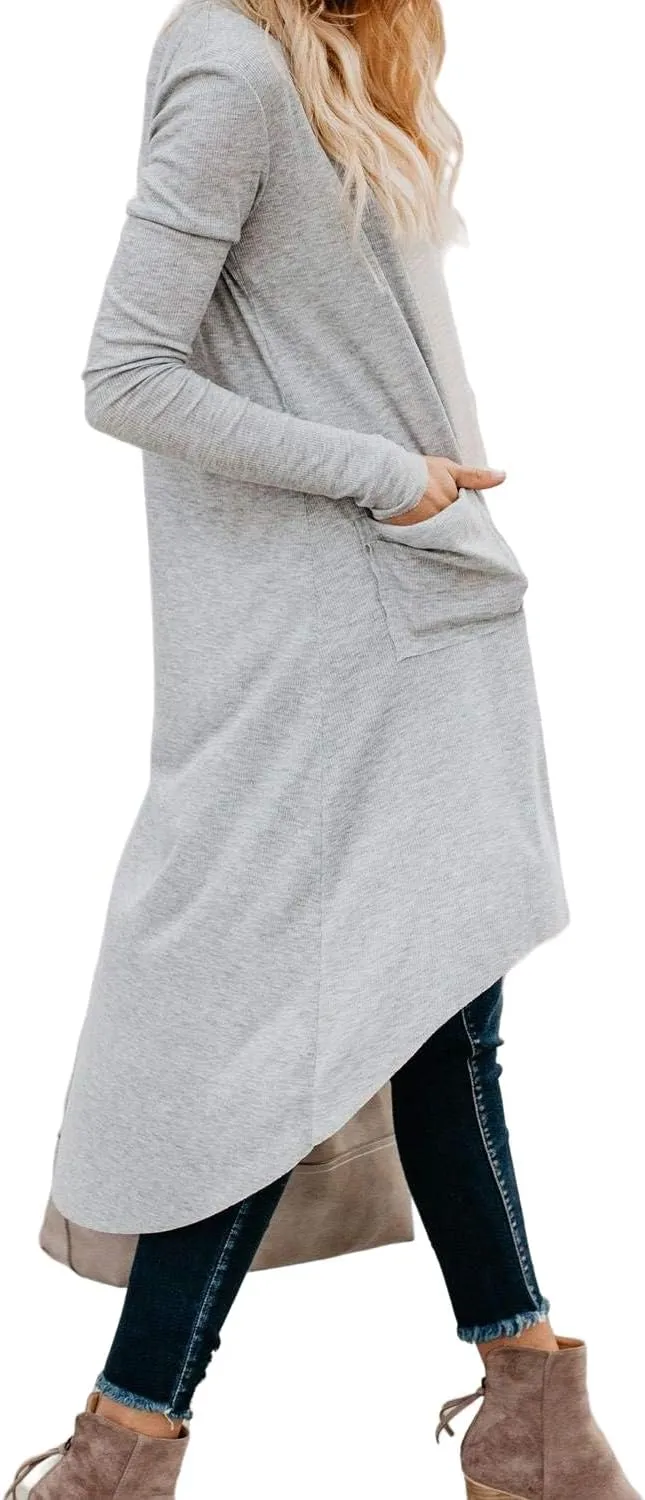 Long Cardigan Sweaters for Women Knit Open Front Cardigans Casual Button Down Long Sleeve Jacket Outwear with Pockets
