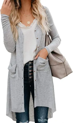 Long Cardigan Sweaters for Women Knit Open Front Cardigans Casual Button Down Long Sleeve Jacket Outwear with Pockets