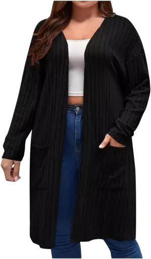 Long Cardigans for Women 2024 Fall Trendy Open Front Long Sleeve Knitted Sweater Coat Lightweight Trendy Outfits