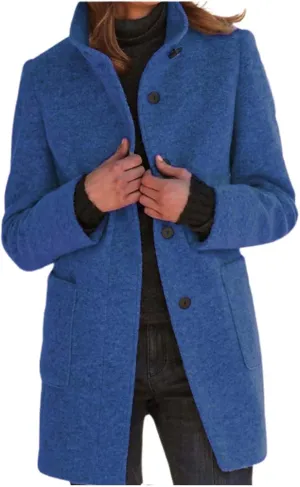 Long Coats for Women Winter Warm Stand Collar Breasted Wool Coats Wool Blend Peacoat Thicken Fashion Casual