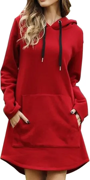 Long Sleeve Dress for Women Lightweight Kangaroo Pocket Hoodie Dress Fall Hoode Sweatshirts Dress for Women