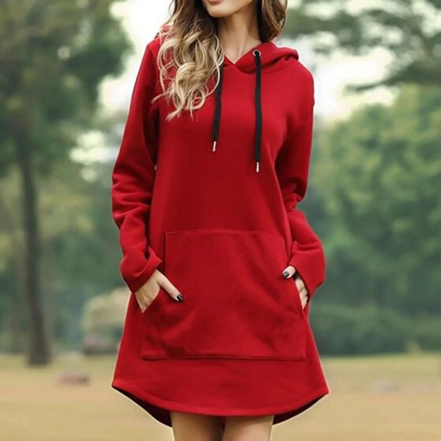 Long Sleeve Dress for Women Lightweight Kangaroo Pocket Hoodie Dress Fall Hoode Sweatshirts Dress for Women