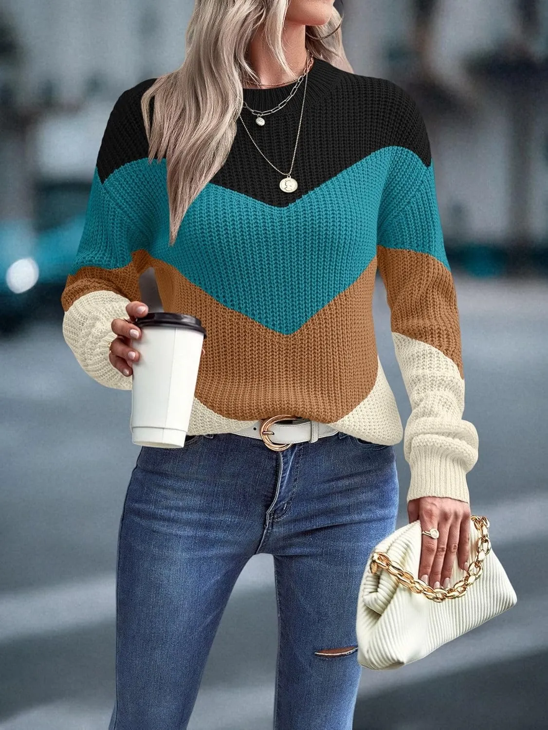 Long Sleeve Sweater,Cable Knit Sweater Women,Crew Neck Sweatshirts Women,Ribbed Knit Sweater,Cute Winter Clothes Women