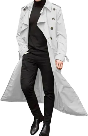Long Trench Coat Men Casual Long Sleeve Cardigan Jacket Double Breasted Trench Coat Lapel Pea Coat Fall Winter Coats