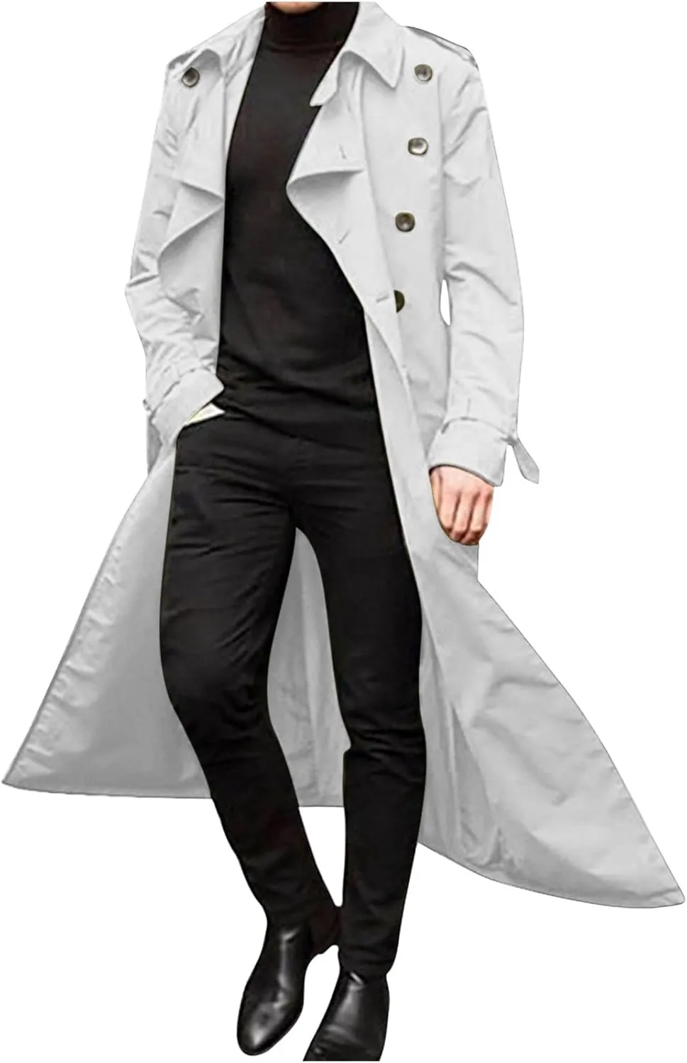 Long Trench Coat Men Casual Long Sleeve Cardigan Jacket Double Breasted Trench Coat Lapel Pea Coat Fall Winter Coats