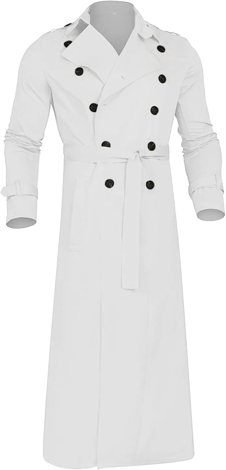 Long Trench Coat Men Casual Long Sleeve Cardigan Jacket Double Breasted Trench Coat Lapel Pea Coat Fall Winter Coats