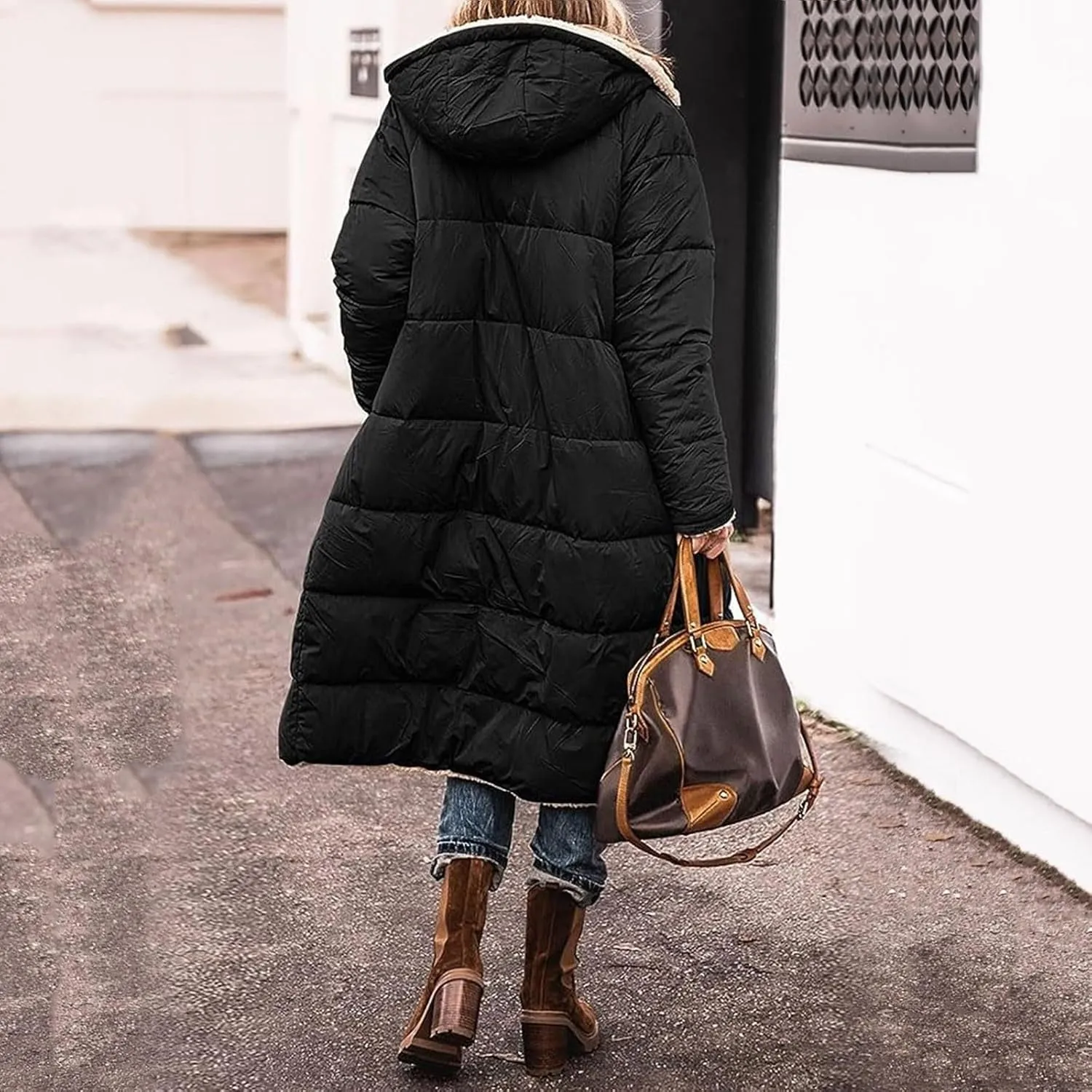 Long Winter Coats for Women Casual Long Sleeve Zip Up Puffer Jacket Plus Size Warm Outwear Trendy Reversible Teddy Coat