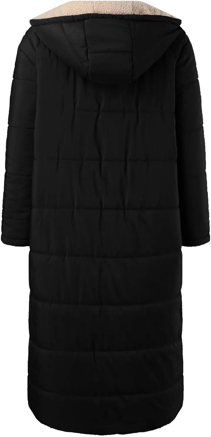 Long Winter Coats for Women Casual Long Sleeve Zip Up Puffer Jacket Plus Size Warm Outwear Trendy Reversible Teddy Coat