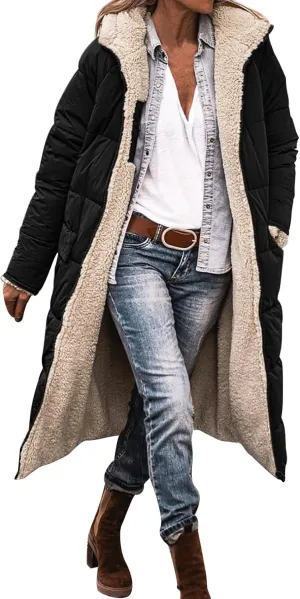 Long Winter Coats for Women Casual Long Sleeve Zip Up Puffer Jacket Plus Size Warm Outwear Trendy Reversible Teddy Coat