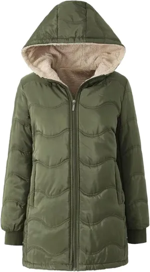 Long Winter Coats for Women Fleece Lined Warm Hooded Quilted Puffer Jacket Thickened Fleece Down Parka Maxi Coat