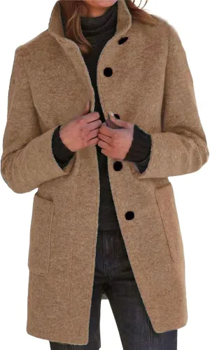 loveimgs Women Thicken Wool Blend Peal Coat Winter Single Breasted Trench Coat Blazer Woolen Tweed Jacket