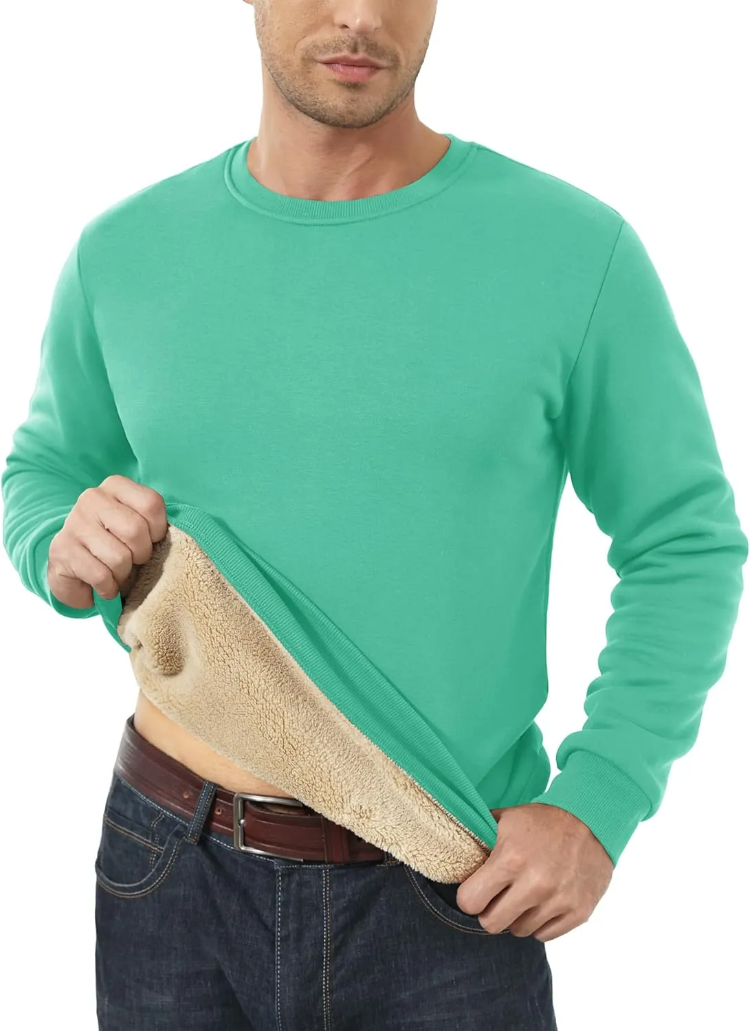 MAGCOMSEN Men's Sherpa Lined Sweatshirts Fleece Pullover Basic Tops Warm Crewneck Winter Sweatshirt