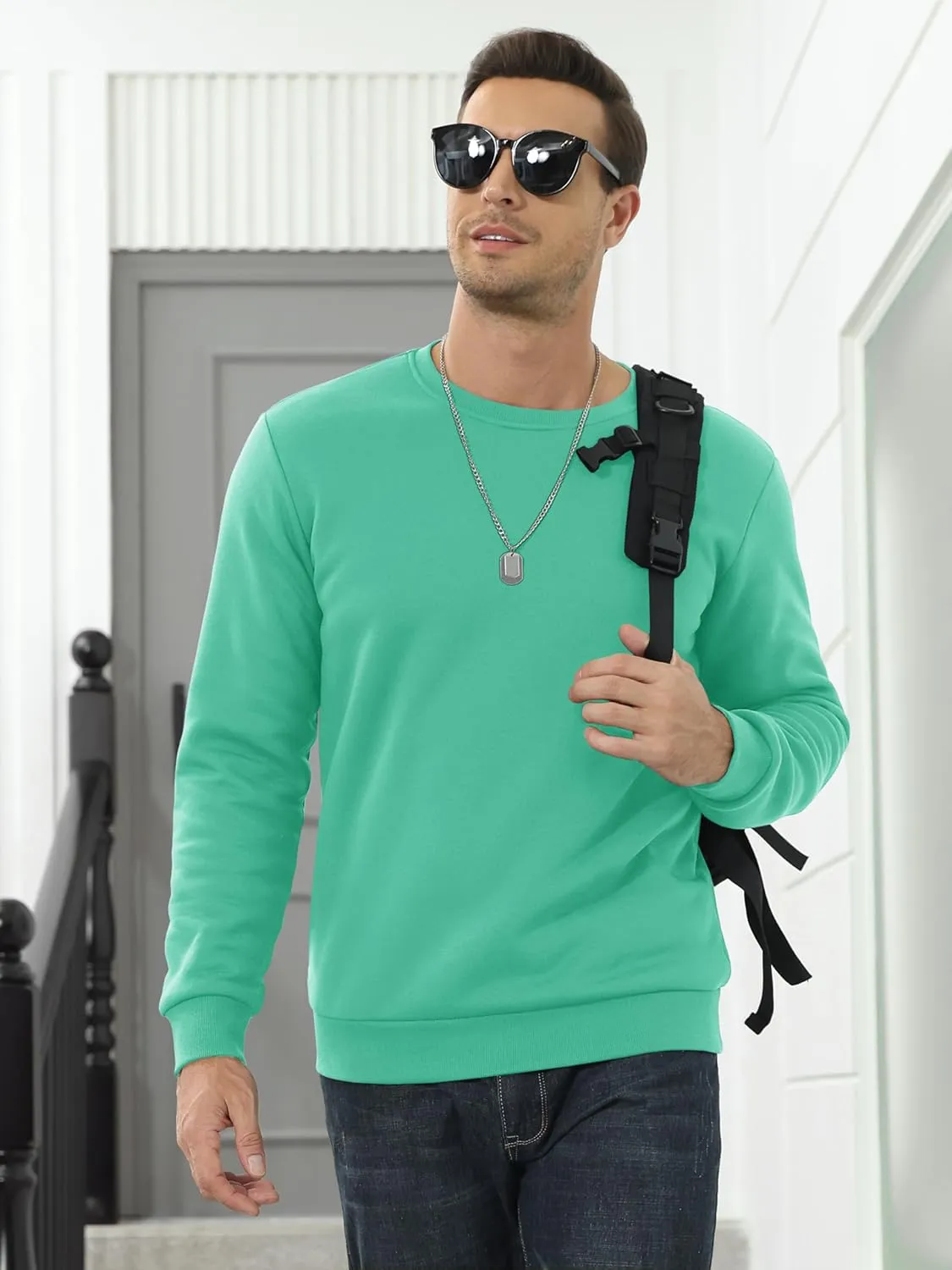 MAGCOMSEN Men's Sherpa Lined Sweatshirts Fleece Pullover Basic Tops Warm Crewneck Winter Sweatshirt