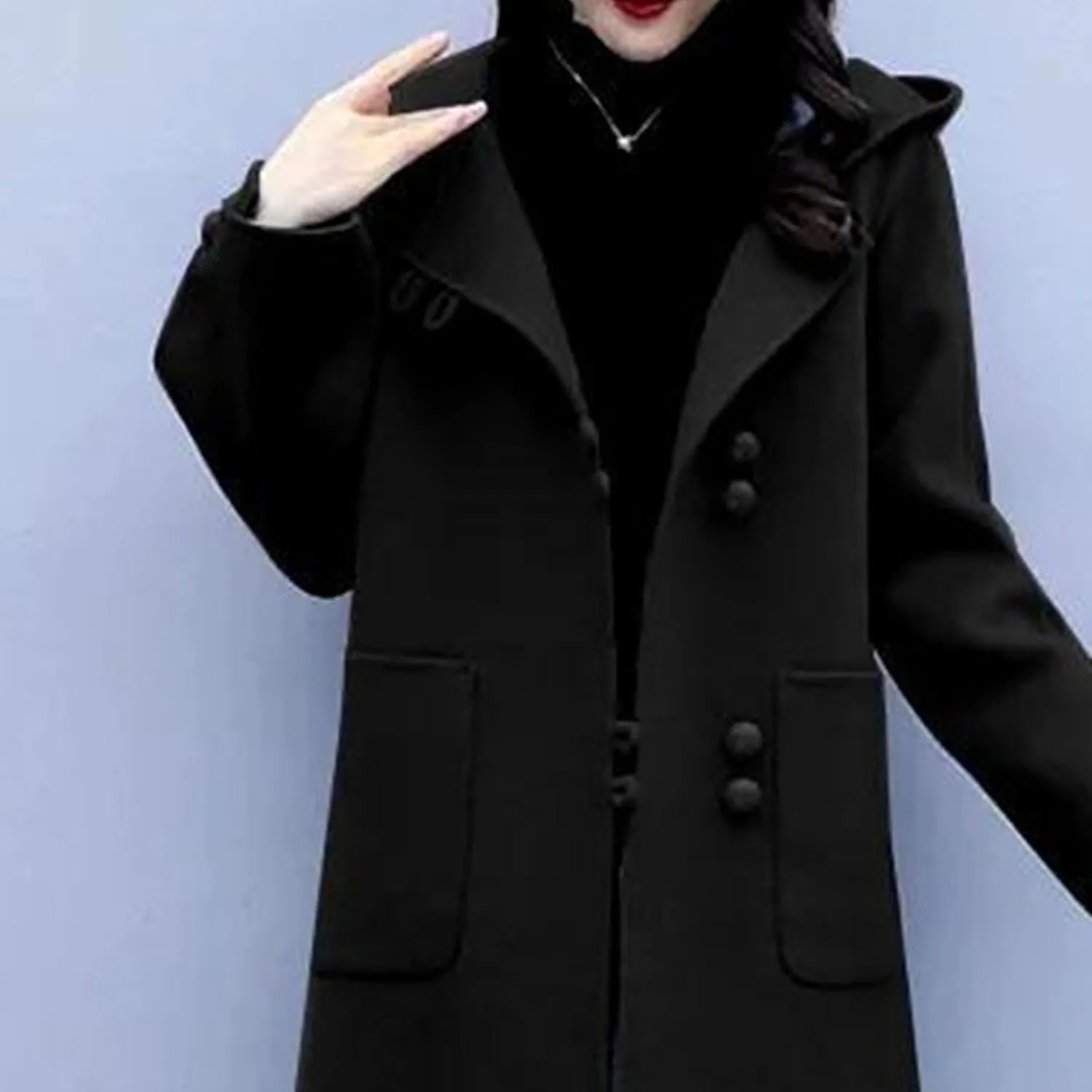 Maiyifu-GJ Women's Fashion Long CoatNotched Lapel Wool Blend Hooded Overcoat Casual Open Front Cardigan Jackets With Pockets