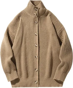 Men Casual Cardigan Button Down Knit Sweater Casual Long Sleeve Sweater Lightweight Cardigan Stand Collar Sweater