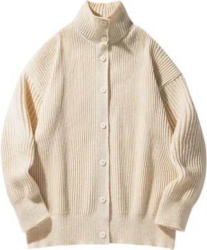 Men Casual Cardigan Button Down Knit Sweater Casual Long Sleeve Sweater Lightweight Cardigan Stand Collar Sweater