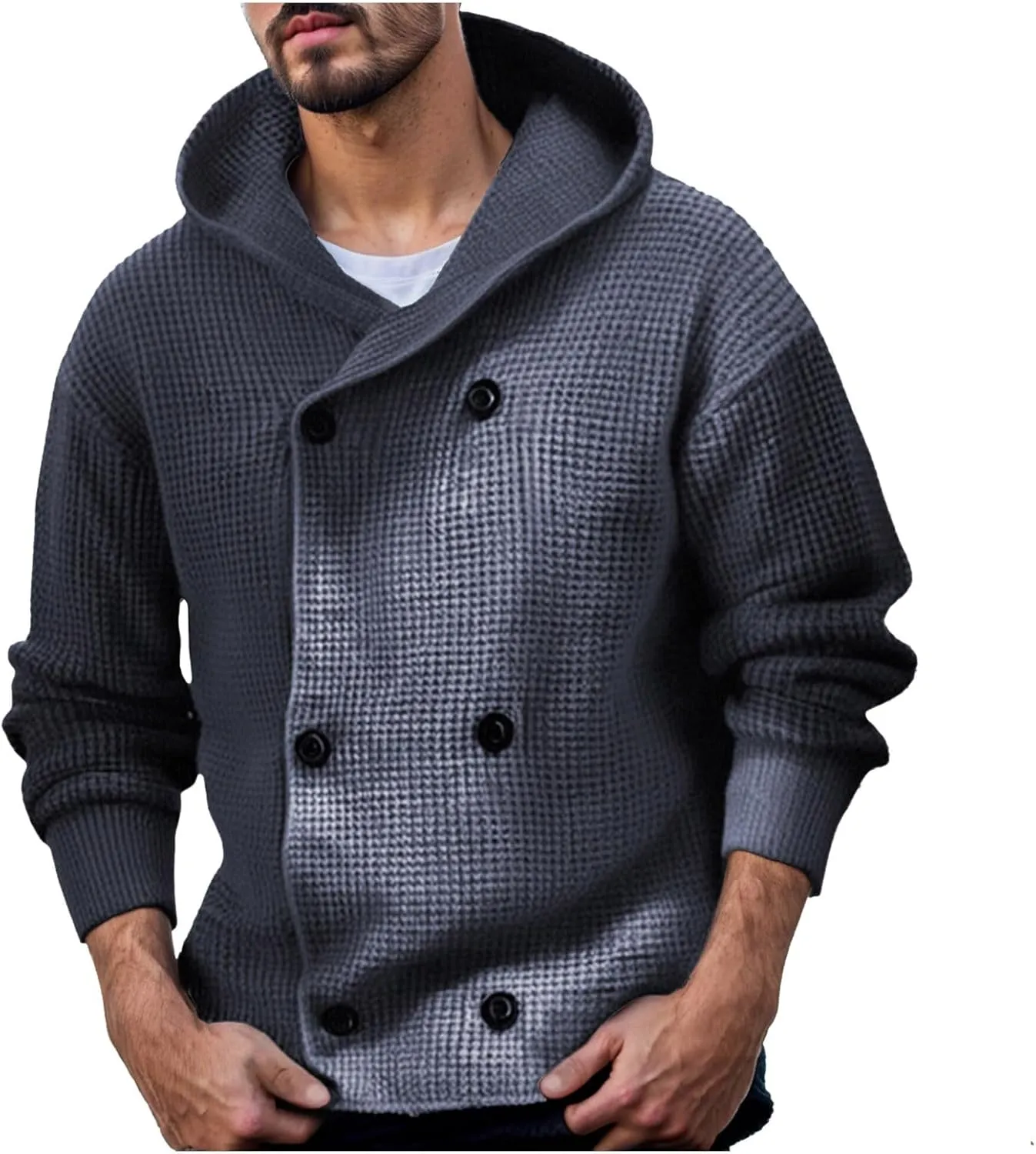 Men's 2024 Casual Long Sleeve Cardigan Sweater Hoodies Shawl Collar Button Down Ribbed Knit Thicken Warm Outerwear