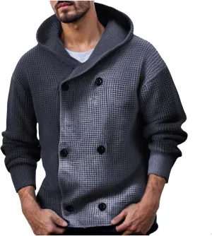 Men's 2024 Casual Long Sleeve Cardigan Sweater Hoodies Shawl Collar Button Down Ribbed Knit Thicken Warm Outerwear