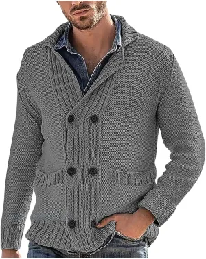 Men's Cable Knit Cardigan Button Down Open Front Cardigan Casual Long Sleeve Sweater Plus Size Knit Cardigan