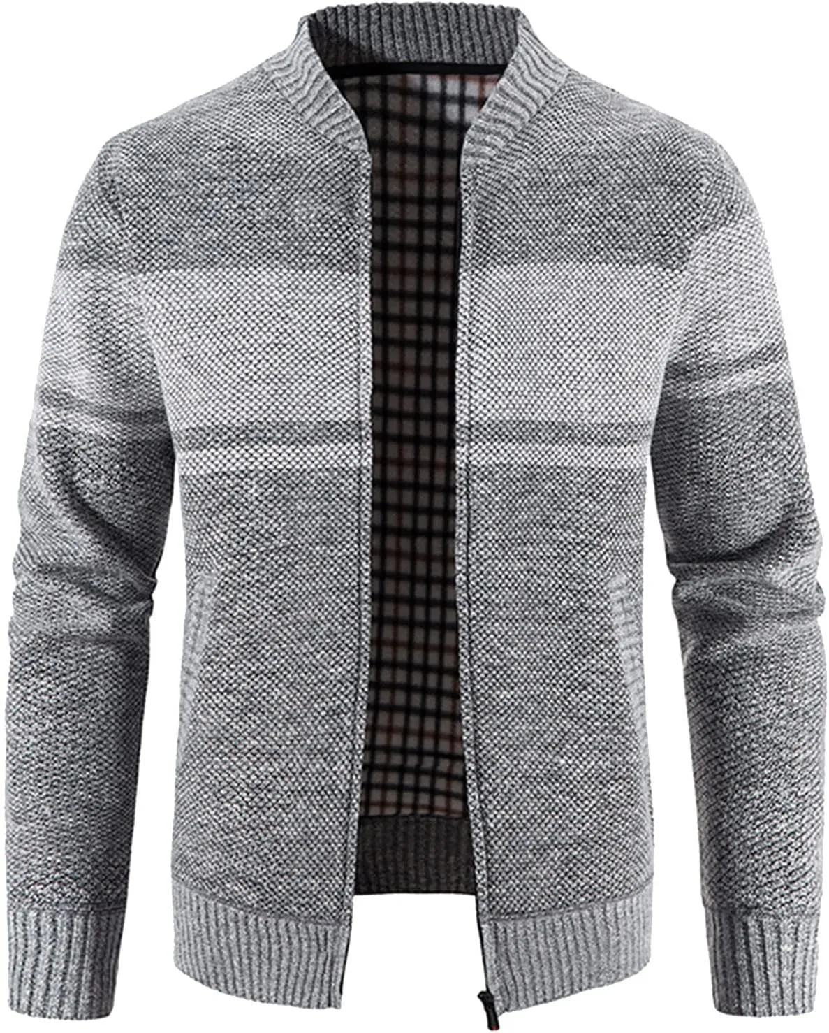 Mens Cardigan, Men's Cardigan Sweaters Full Zip Up Stand Collar Slim Fit Casual Knitted Sweater with 2 Front Pockets