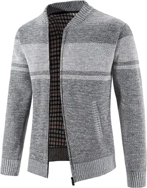 Mens Cardigan, Men's Cardigan Sweaters Full Zip Up Stand Collar Slim Fit Casual Knitted Sweater with 2 Front Pockets