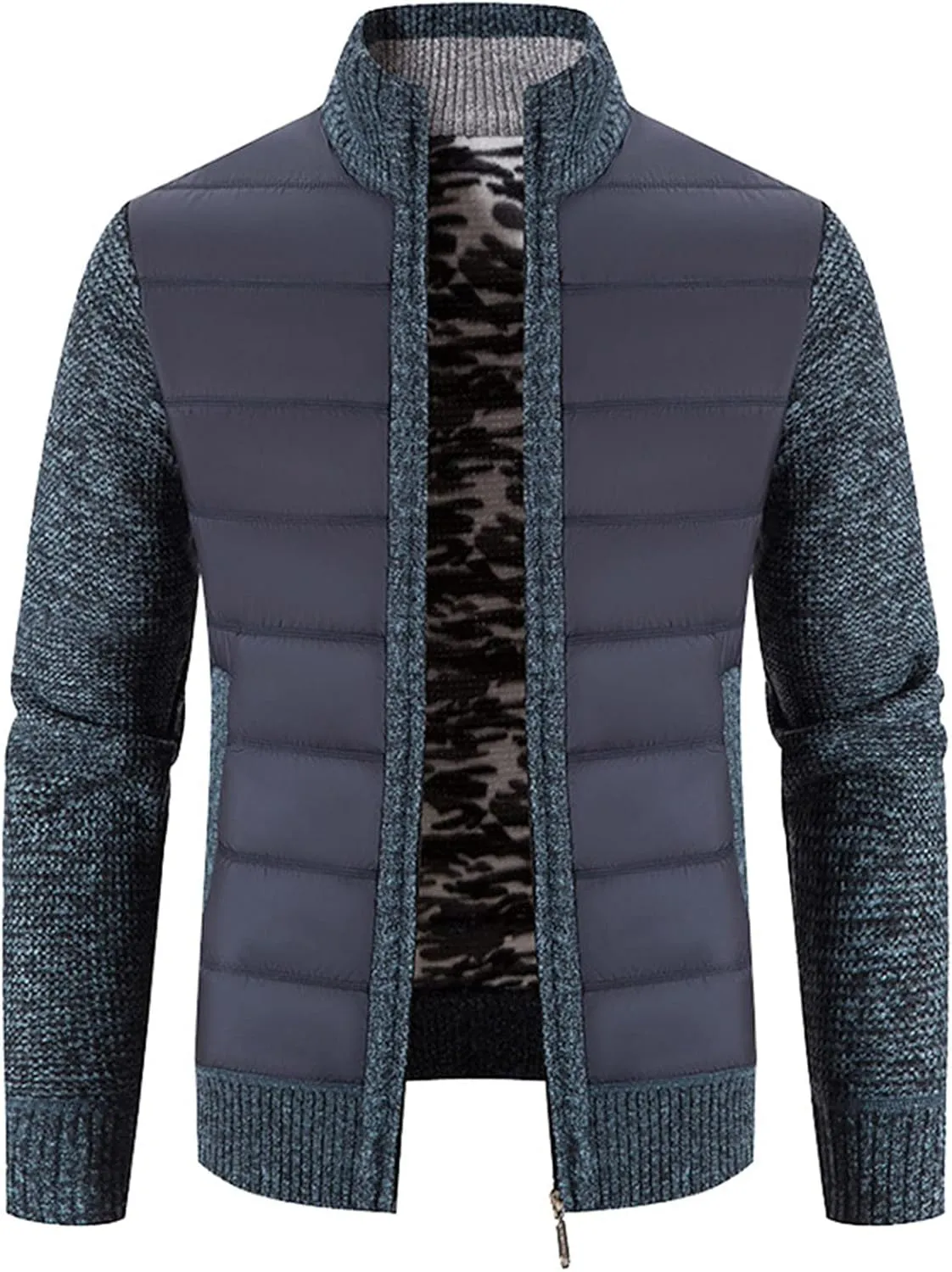 Mens Cardigan, Men's Cardigan Sweaters Knit Zipper Casual Slim Fit Stand Collar with Full Zip and Pockets