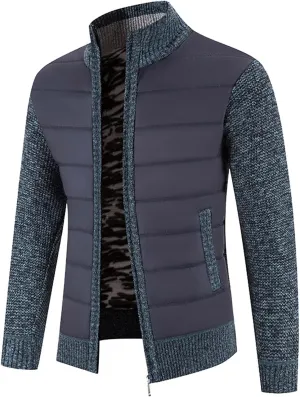 Mens Cardigan, Men's Cardigan Sweaters Knit Zipper Casual Slim Fit Stand Collar with Full Zip and Pockets