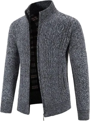 Mens Cardigan, Men's Cardigan Sweaters Knitted Stand Collar Regular Fit Jacket Full Zip Fleece Lined Winter Warm Coat