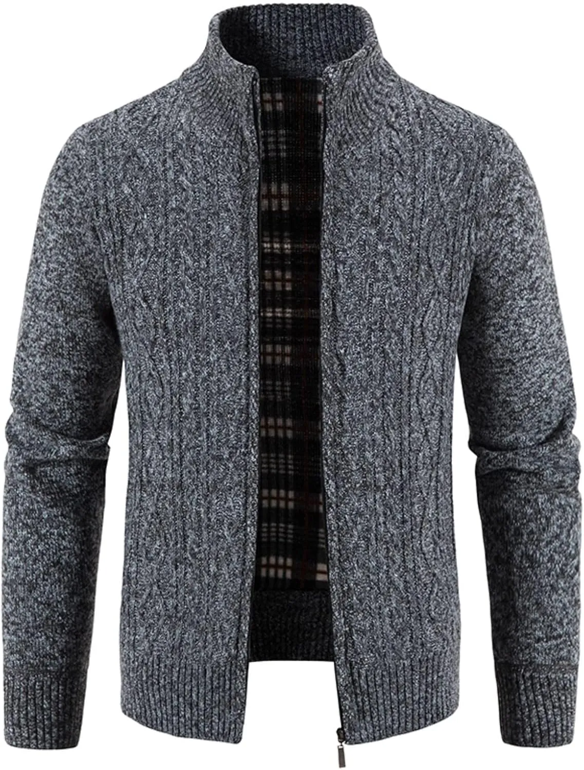 Mens Cardigan, Men's Cardigan Sweaters Knitted Stand Collar Regular Fit Jacket Full Zip Fleece Lined Winter Warm Coat