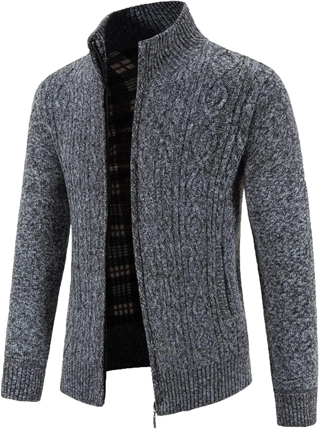 Mens Cardigan, Men's Cardigan Sweaters Knitted Stand Collar Regular Fit Jacket Full Zip Fleece Lined Winter Warm Coat