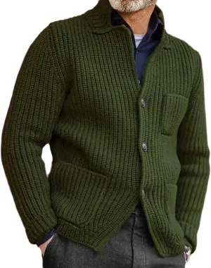 Mens Cardigan Sweater Cable Knit Button Down Shawl Collar Casual Long Sleeve Fall Winter Sweaters Chunky Jumpers