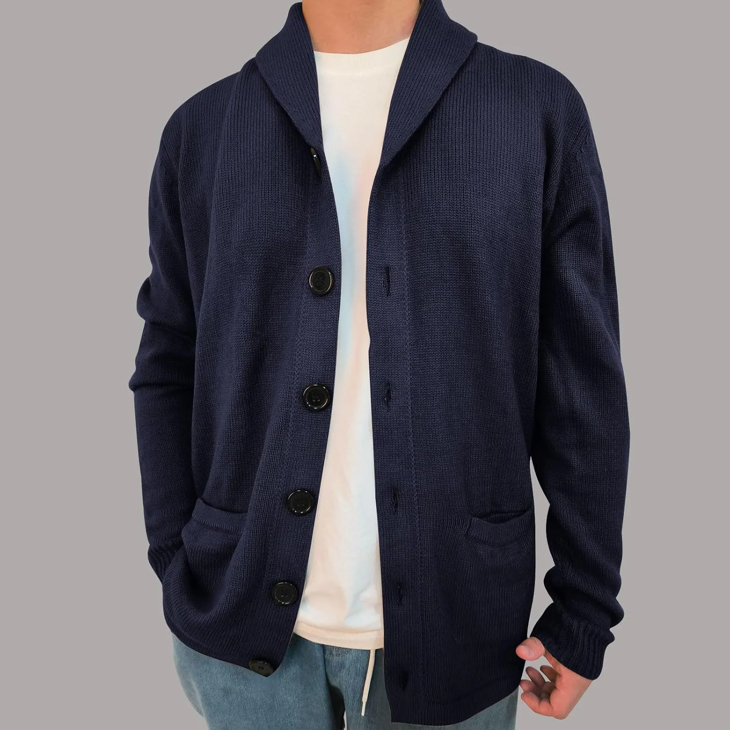 Mens Cardigan Sweater Lightweight Open Front Cardigan Button Down Knit Sweater Casual Long Sleeve Sweater with Pocket