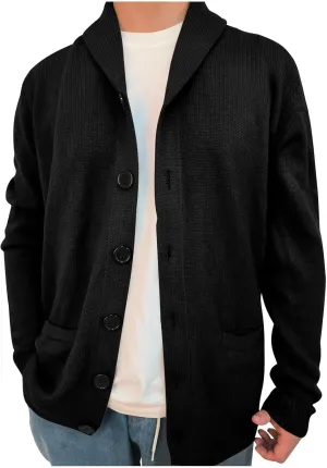 Mens Cardigan Sweater Lightweight Open Front Cardigan Button Down Knit Sweater Casual Long Sleeve Sweater with Pocket